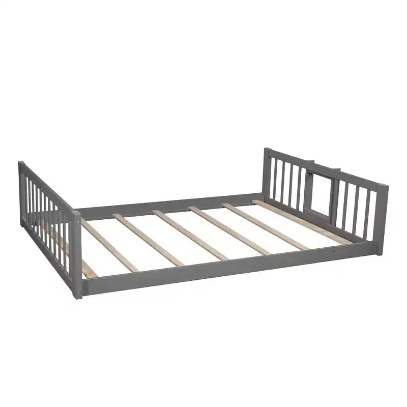 Letto a Castello Triplo Full Over Full con Scaletta Convertibile e Scivolo, Letto Triplo con Sponde di Protezione, Bianco/Grigio/Espresso - ModernLuxe