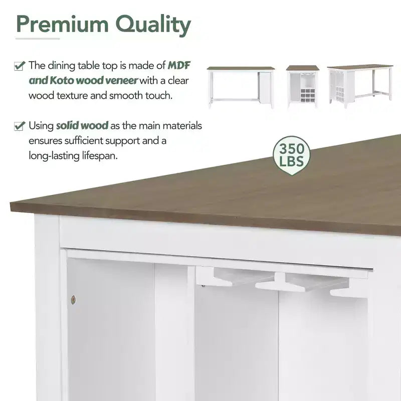 Set da pranzo da 5 pezzi in stile rustico ad altezza bancone con sedie per 4 persone, tavolo rettangolare in legno con ripiani e scomparto per bar/vino