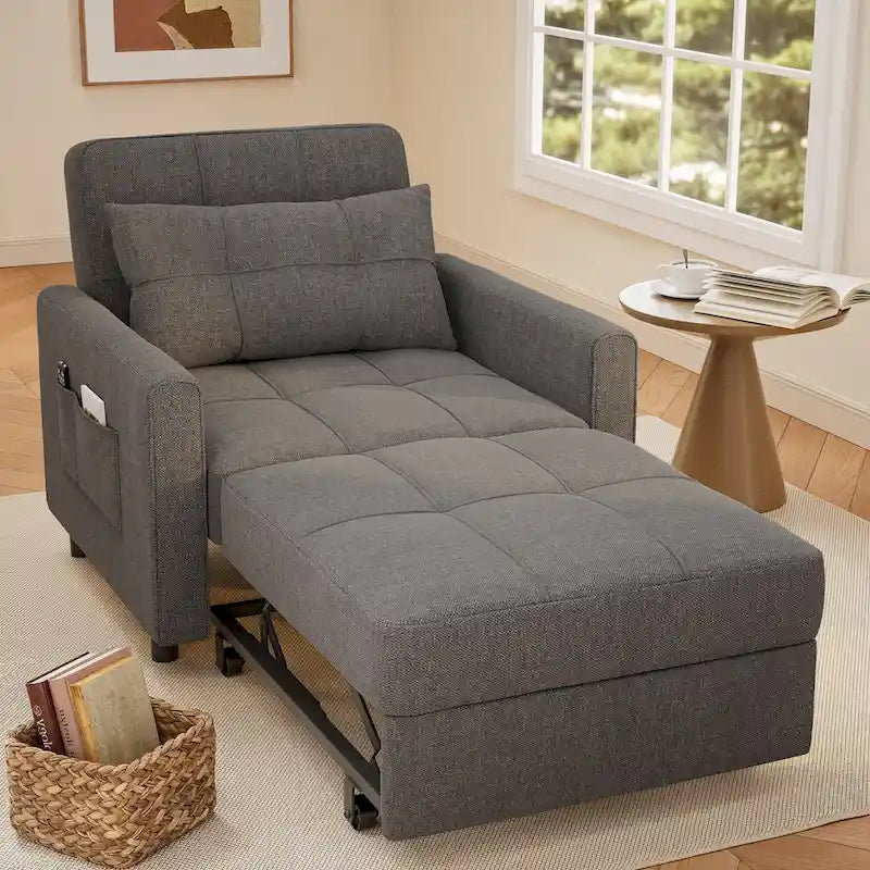 Poltrona Letto Trasformabile 3-in-1, Divano da Salotto Pieghevole Regolabile Imbottito