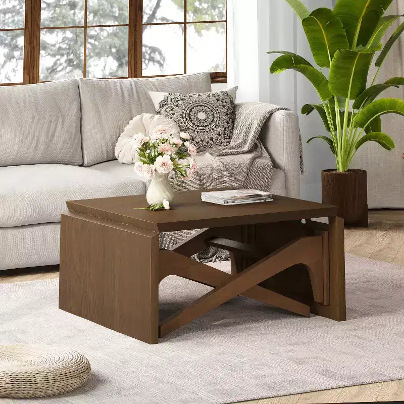 Tavolino da Caffè 2 in 1, Tavolo da Pranzo Estensibile, Tavolo Regolabile in Altezza per Casa e Ufficio, Salvaspazio - ModernLuxe