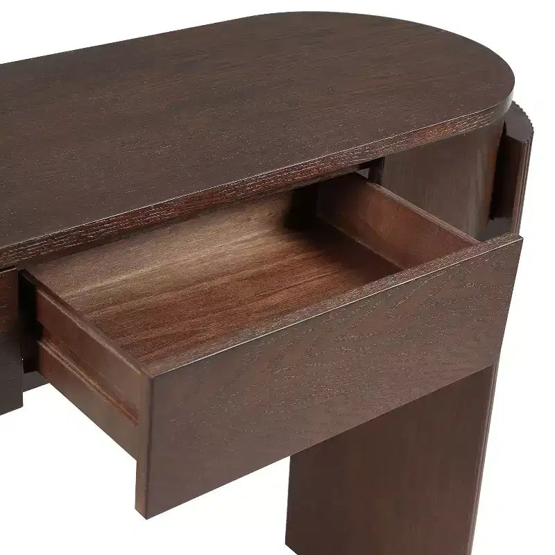 Tavolo consolle moderno Merax con piano ovale, gambe curve scanalate e due cassetti nascosti