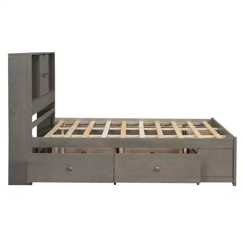 Letto a piattaforma Queen Size con ripiano portaoggetti e 8 cassetti, facile da montare