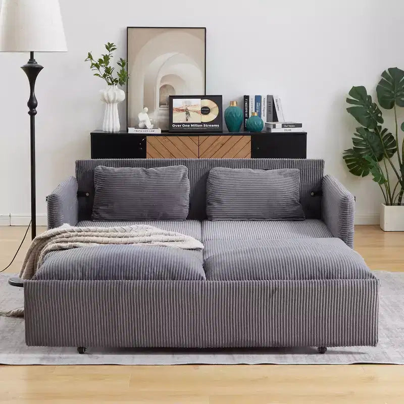 Divano Letto Convertibile in Velluto a Coste 3-in-1 con Letto Estraibile 64.5