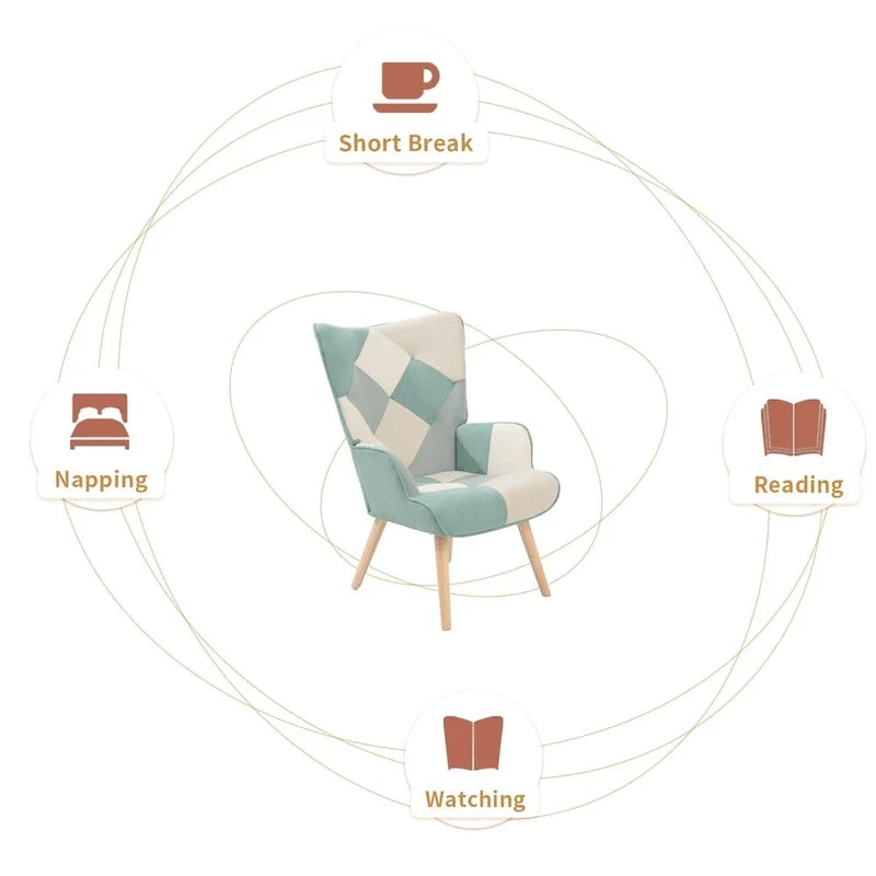 Poltrona con Pouf, Set Sedia e Ottomana per Soggiorno, Comoda Poltroncina Laterale per Camera da Letto, Superficie in Tessuto con Giunture Creative