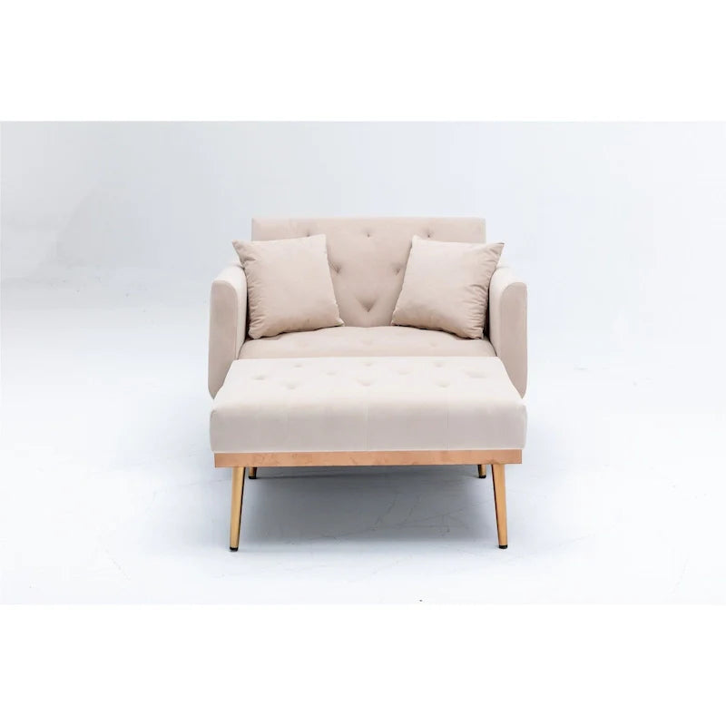 Divano letto-poltrona in velluto trapuntato con piedini color oro rosa per salotto