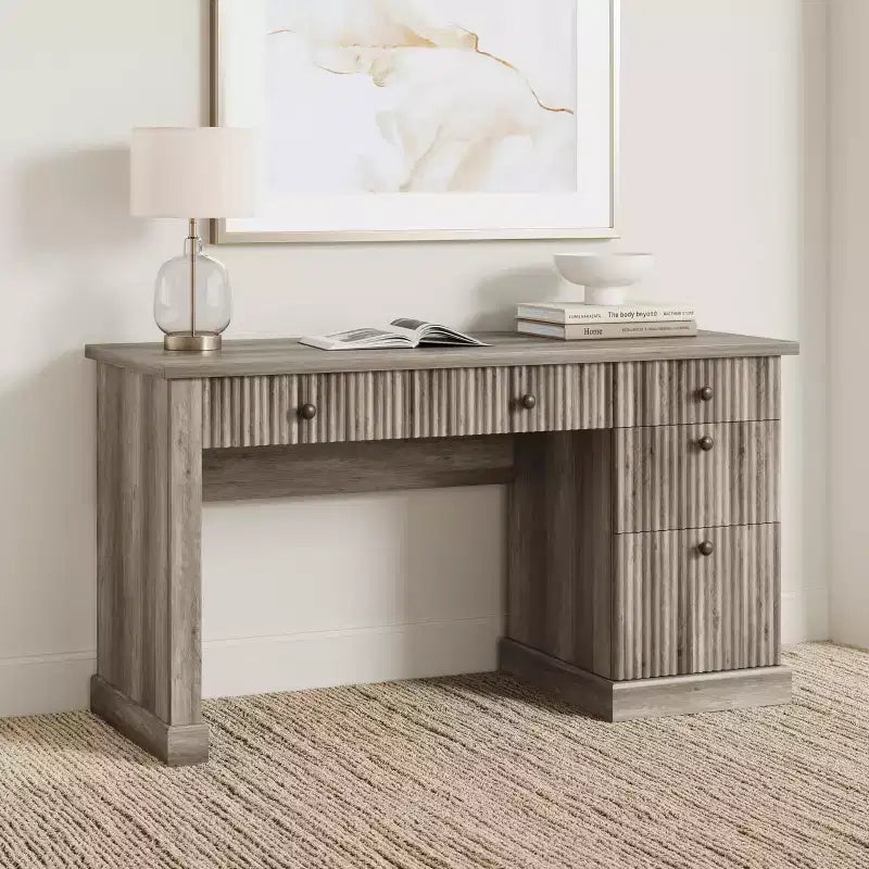 Contenitore scanalato per scrivania da ufficio, scrivania direzionale moderna da 54" con stazione di ricarica, scrivania in legno per computer con cassetti classificatori per studio