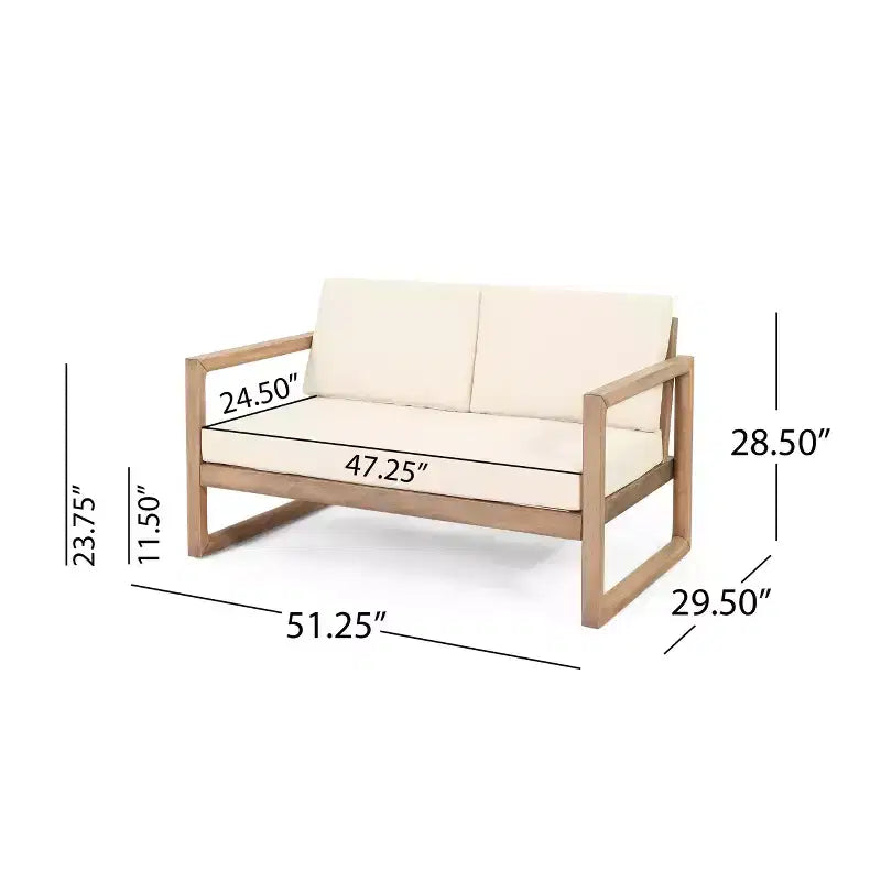Set Mobili da Patio in Legno di Acacia, Set Conversazione per Esterni con Tavolino da Caffè e Morbidi Cuscini per Giardino, Portico e Balcone, Beige - Merax