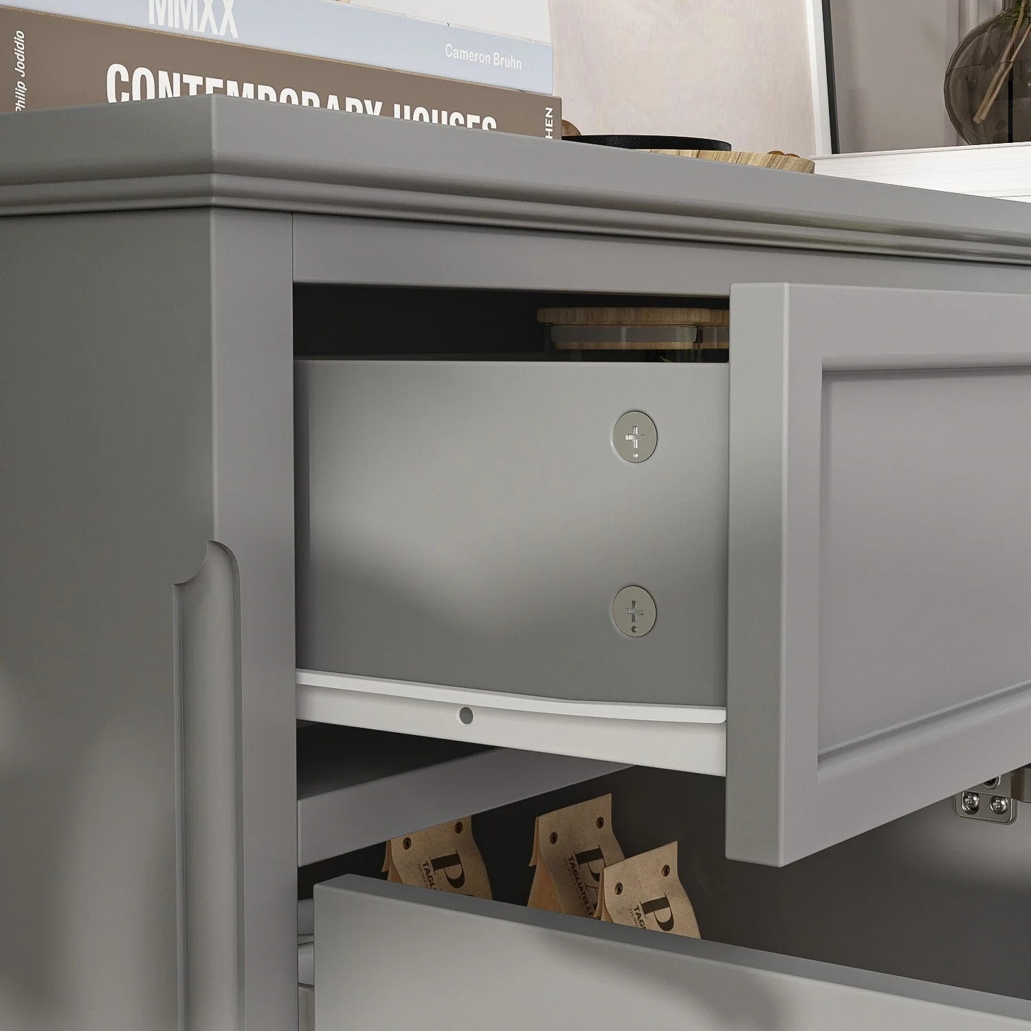59.1'' Credenza Buffet Bianco Laccato Moderno Metà Secolo Contemporaneo