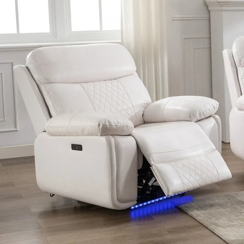 Divano reclinabile elettrico con caricabatterie wireless, luce di lettura, luce LED per soggiorno, similpelle, porta AC/USB, portabicchieri, nero
