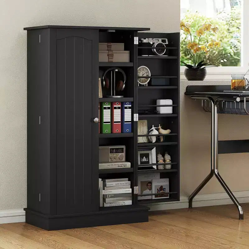 HOMCOM Dispensa da Cucina 41, Mobile Credenza da Cucina a 2 Ante con 5 Ripiani, 12 Portaspezie e Mensole Regolabili per Sala da Pranzo