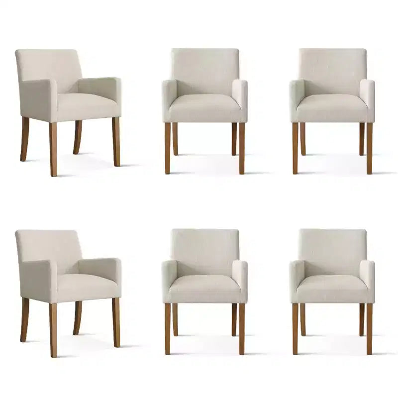 Set di 6 sedie da pranzo imbottite con braccioli, poltrone moderne in lino con gambe in legno, sedie occasionali per sala da pranzo, soggiorno - Panipeachy