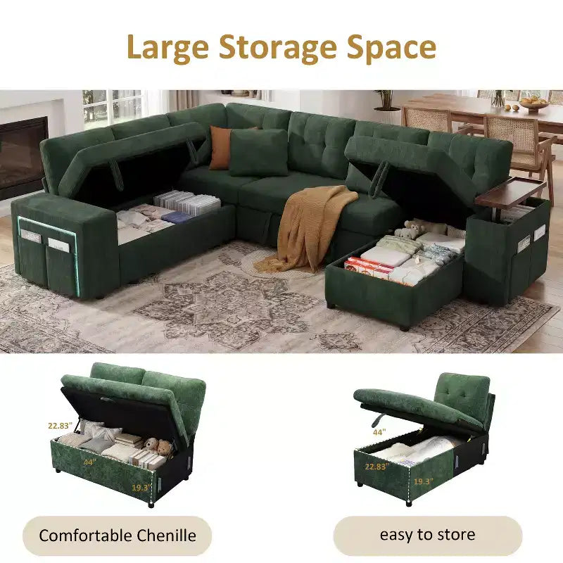 Divano letto componibile modulare Dyonery 112 con letto estraibile, divano componibile a U con contenitore, divani con seduta extra ampia e profonda per soggiorno