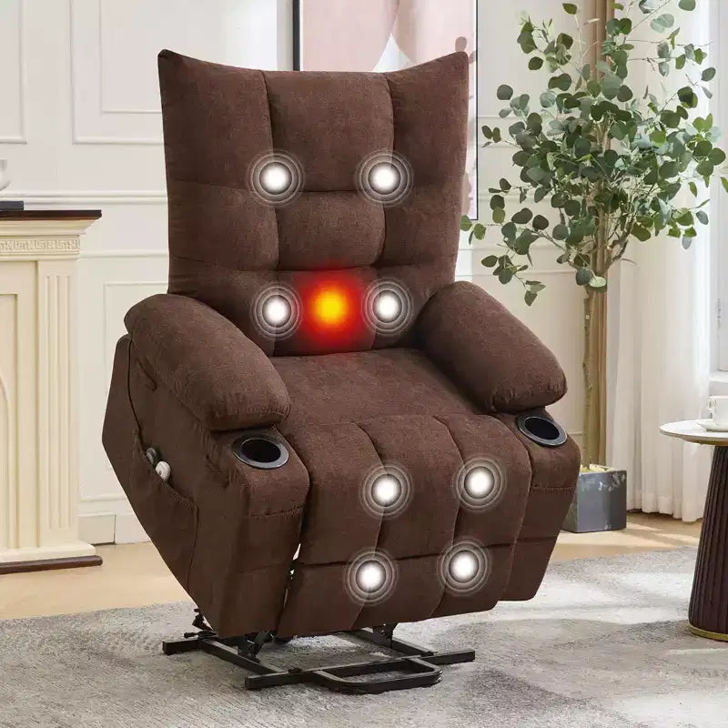 Fauteuil inclinable releveur électrique pour personnes âgées avec fonctions massage et chauffage, inclinable surdimensionné avec fonctions massage et chauffage, revêtement doux et rembourré, poche latérale et porte-gobelets