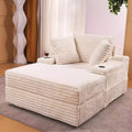 Poltrona chaise longue oversize da interno con pouf contenitore, divano letto in velluto a coste imbottito Cloud Couch con 3 cuscini, poltrona letto singola