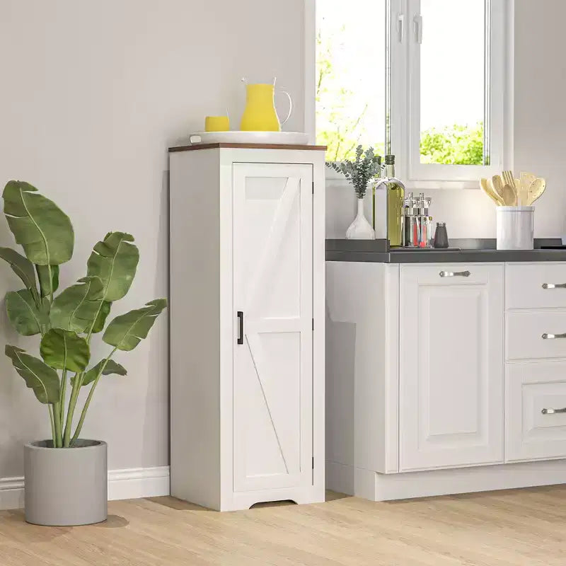 Mobile Contenitore Rustico HOMCOM con Ripiano Regolabile, Credenza ad Anta Unica in Stile Fattoria per Soggiorno, Mobile Dispensa da Terra, Bianco