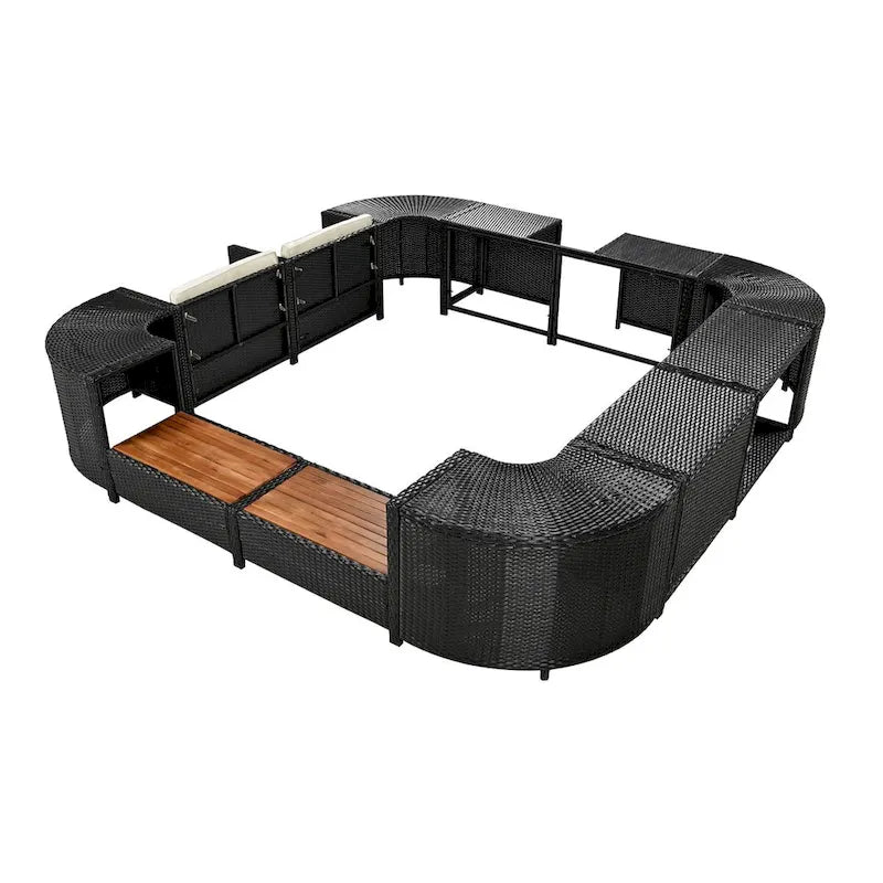 Cornice perimetrale per vasca idromassaggio a sezione quadrilatera in rattan per esterni