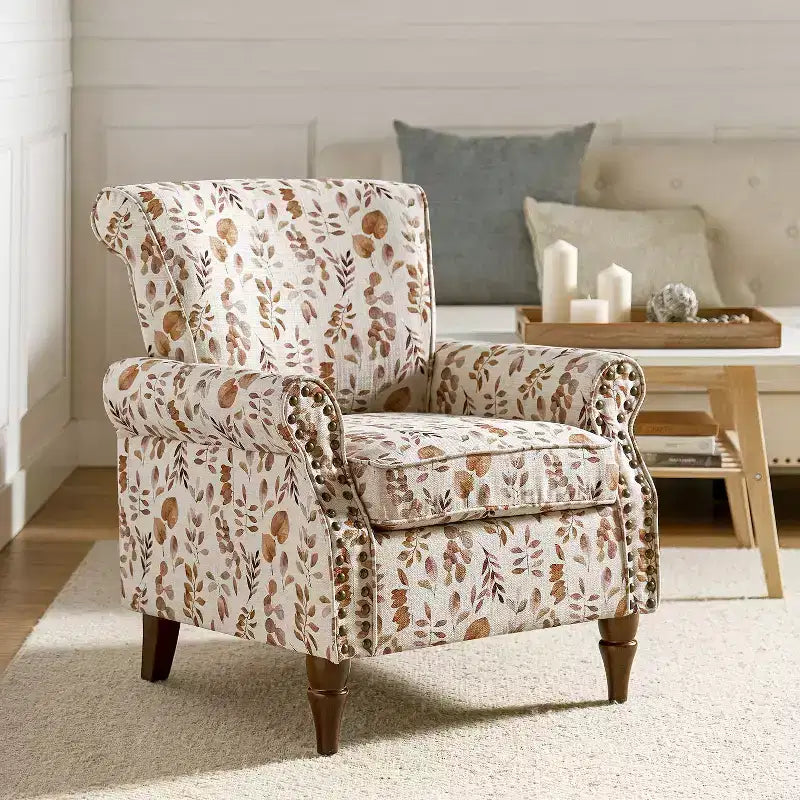 Poltrona Araceli Tradizionale in Legno Imbottita Floreale con Schienale Alto e Borchie | ART OF LIVING DESIGNS