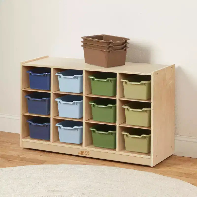 Mobile Cubby con vassoio e 15 contenitori frontali a paletta, 3x4, Arredamento per bambini