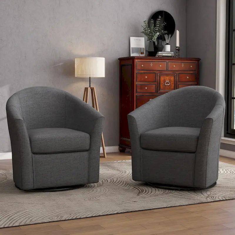 Set di 2 Poltrone Girevoli Moderne Imbottite a Barilotto, Poltrone Accent per Soggiorno