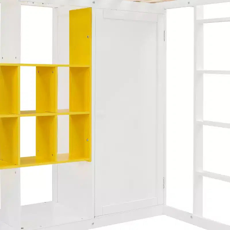Letto a soppalco per bambini con armadio e mensole, Struttura in legno per letto a soppalco con mobiletto contenitore per bambini e ragazzi