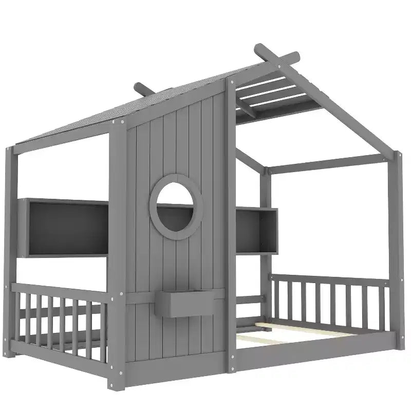 Struttura Letto a Piattaforma per Bambini Doppia/Matrimoniale Letto da Terra per Bambini Letto Montessori Letto a Casetta con Ripiano Portaoggetti - ModernLuxe