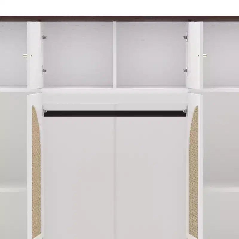 Armadio Guardaroba a 8 Ante di Grande Capacità, Alto 180 cm, con Asta Appendiabiti, Ripiani Regolabili e Ante Decorative in Rattan