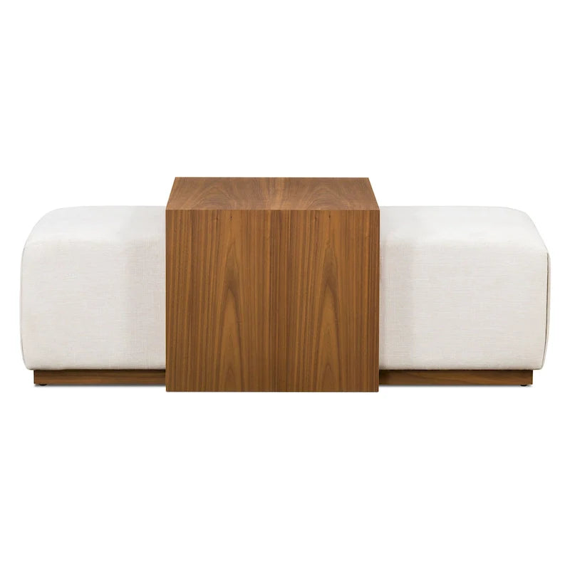 Pouf Jarmo Poly & Bark con Tavolino Regolabile in Noce - Vera Pelle Italiana Pieno Fiore