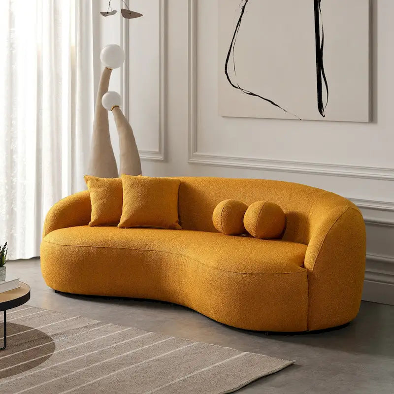 Divano curvo Blaine in tessuto Bouclé di lusso, stile giapponese moderno