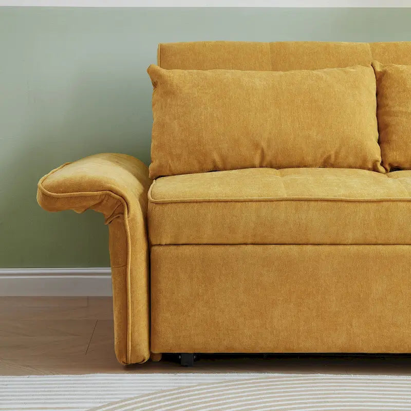 Divano letto estraibile in ciniglia gialla - 39,00 x 53,50 x 31,50