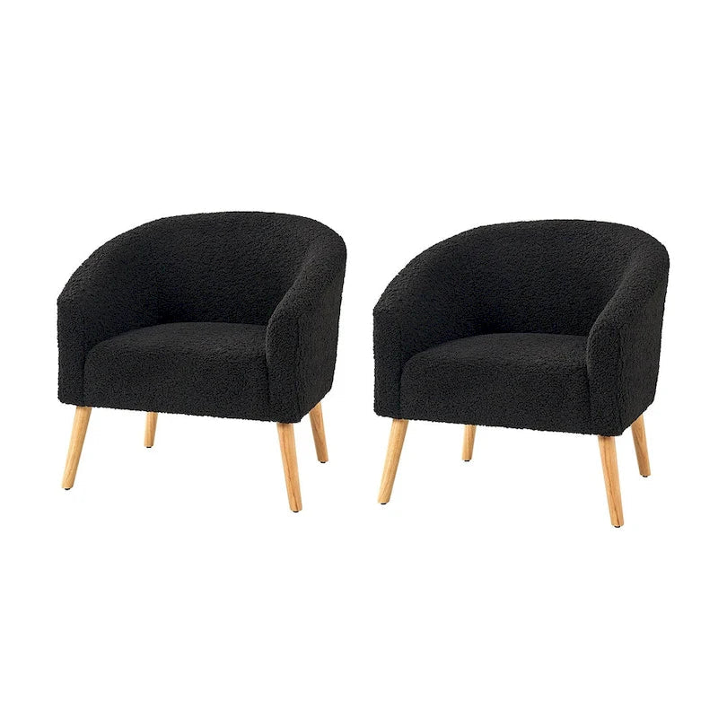 Poltrona Sheila Modern 30 W Boucle con gambe in legno massello, set da 2 di HULALA HOME