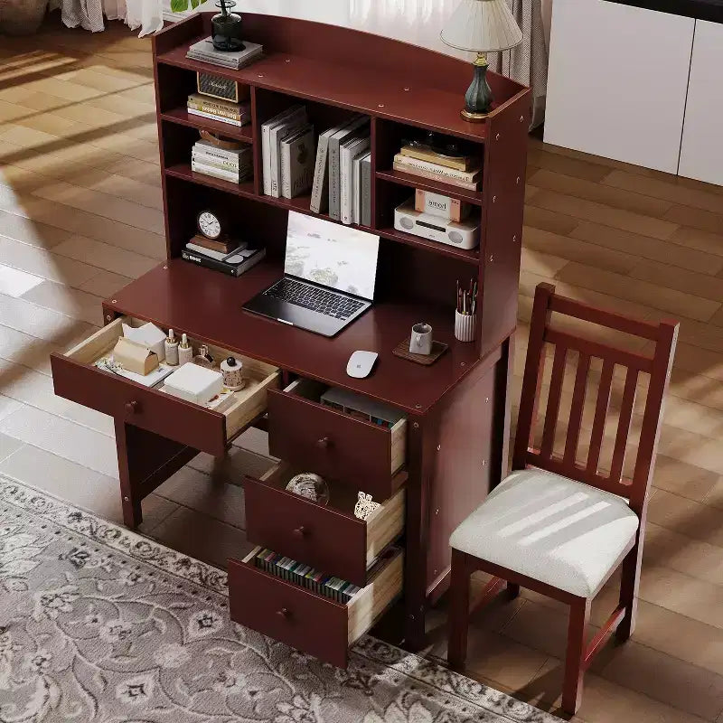 Scrivania per computer moderna Okak in legno per ufficio con scrivania/sedia e libreria, scrivania da scrittura con contenitore per ragazzi e studenti per studio, ufficio