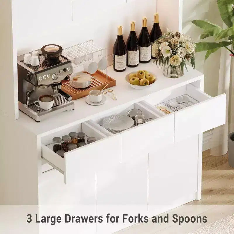 Mobile dispensa da cucina da 71 pollici, mobile dispensa con luci a LED e prese di corrente, mobile buffet con supporto per microonde, ripiani regolabili