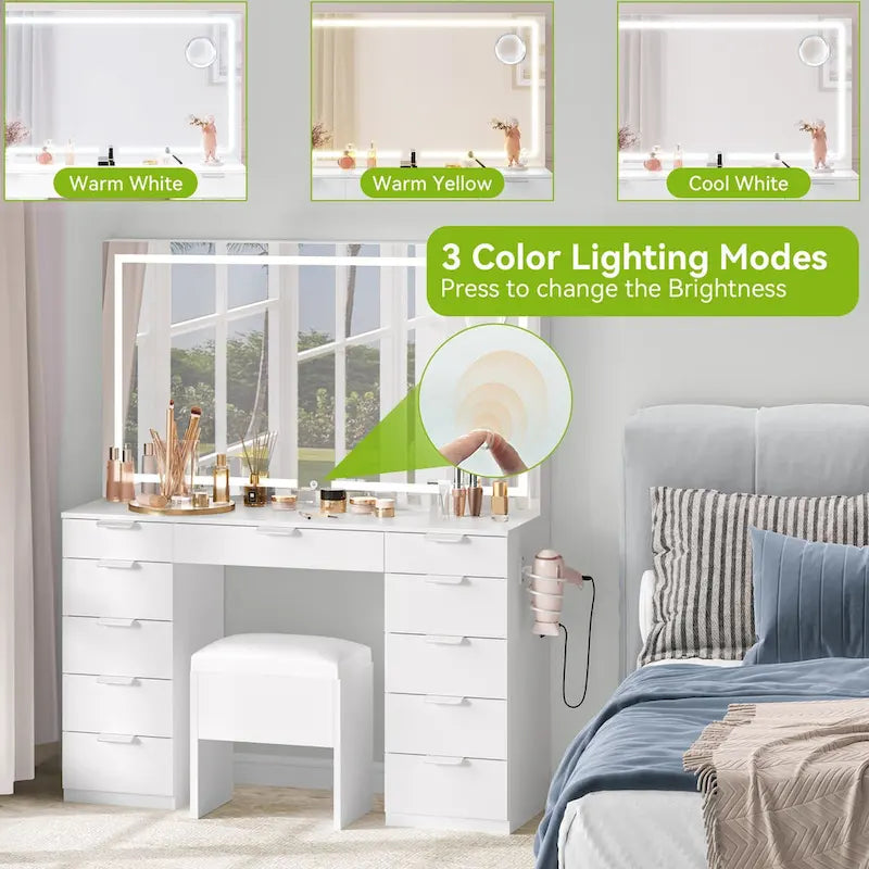 Moasis 46 Mobile con specchio illuminato, presa integrata e porta asciugacapelli - 55,8 A x 46 L x 11,7 P