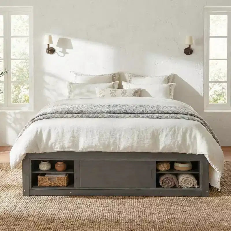 Struttura letto a piattaforma Whisen Queen con 4 cassetti e contenitore nella pediera