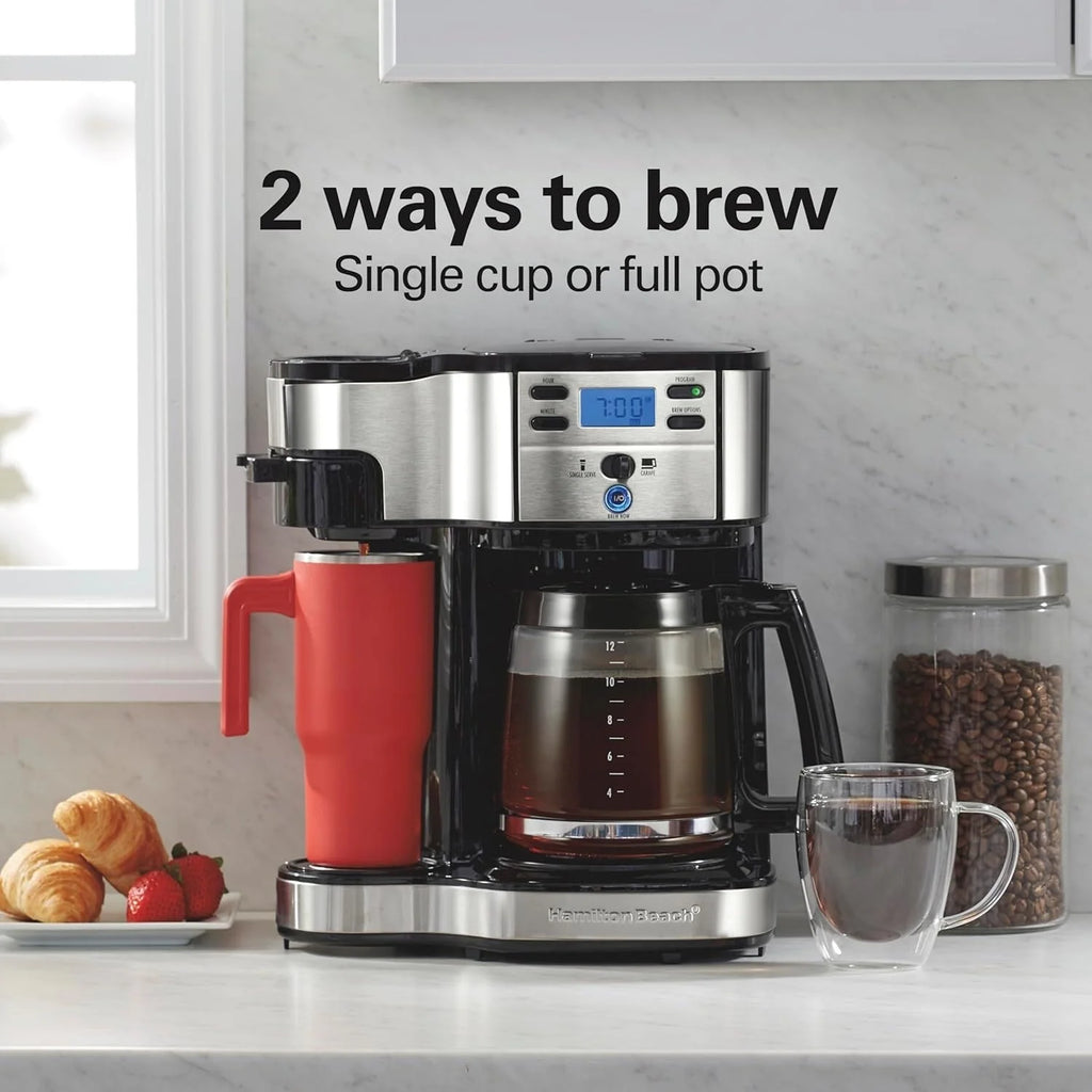 Caffettiera 2 in 1 da 12 tazze con caraffa in vetro e funzione erogazione singola, Pausa e Servi automatico, Nera