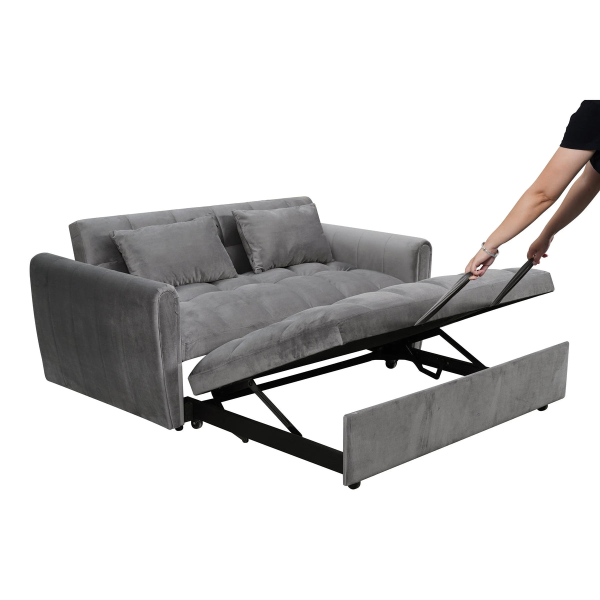 64,96 Velvet Divano Letto Convertibile 3-in-1 con Schienale Regolabile, Tasca Portaoggetti e Capacità di Carico di 227 kg