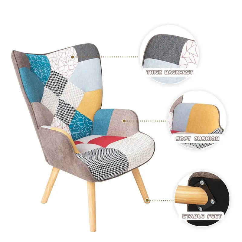 Poltrona con Pouf, Set Sedia e Ottomana per Soggiorno, Comoda Poltroncina Laterale per Camera da Letto, Superficie in Tessuto con Giunture Creative