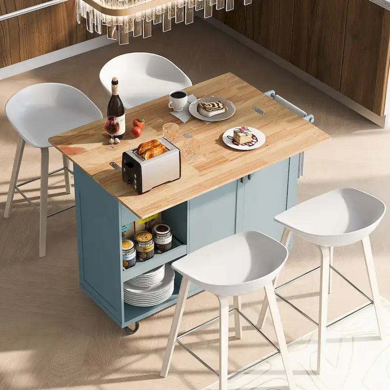 Isola da cucina con piano pieghevole, carrello da cucina con ripiano estraibile, portasciugamani e cassetto, ruote girevoli