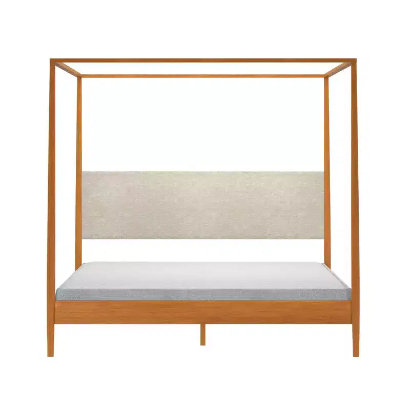 Letto a baldacchino Harbor King con testiera imbottita, biondo/Swiss Coffee (MD2411-01)
