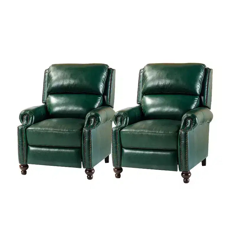 Ensemble de 2 fauteuils inclinables modernes en cuir véritable Elisabete avec garniture cloutée vintage pour salon et chambre à coucher | ART OF LIVING DESIGNS