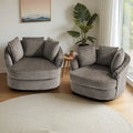 Set di 2 Poltrone Girevoli a Barilotto Oversize da 43" in Velluto a Coste Felpato con Cuscini
