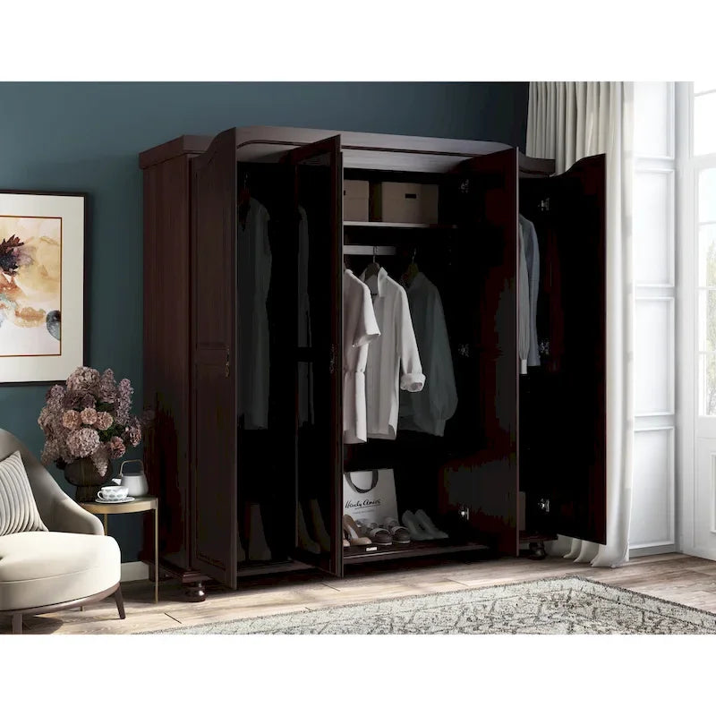 Palace Imports Armadio Kyle a 4 Ante in 100% Legno Massello con Ante in Legno Massello o a Specchio