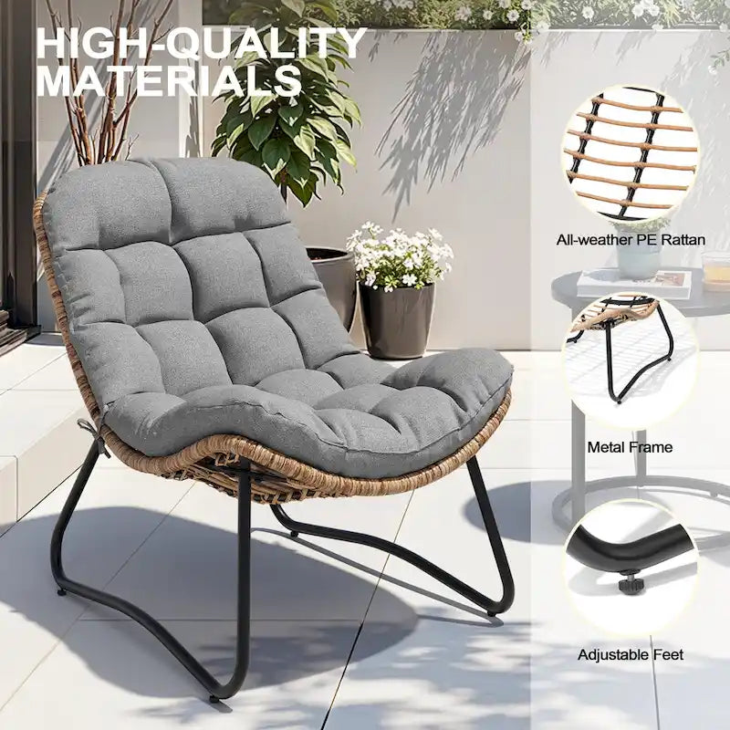 Poltrone Papasan da Esterno con Cuscino in Rattan PE, Comode Poltrone da Patio con Tavolino Laterale