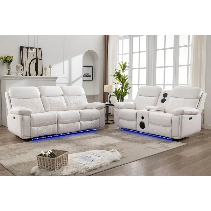 Divano reclinabile elettrico con caricabatterie wireless, luce di lettura, luce LED per soggiorno, similpelle, porta AC/USB, portabicchieri, nero
