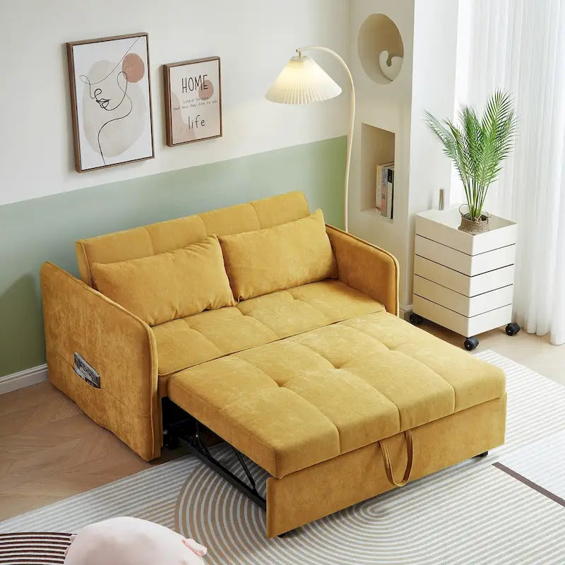 Divano letto estraibile in ciniglia gialla - 39,00 x 53,50 x 31,50