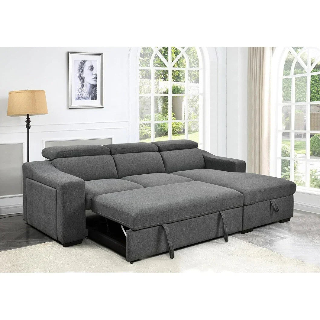 Divano sezionale convertibile Roomfitters 103 con chaise longue contenitore, poggiatesta regolabili, divano angolare letto a L, grigio scuro