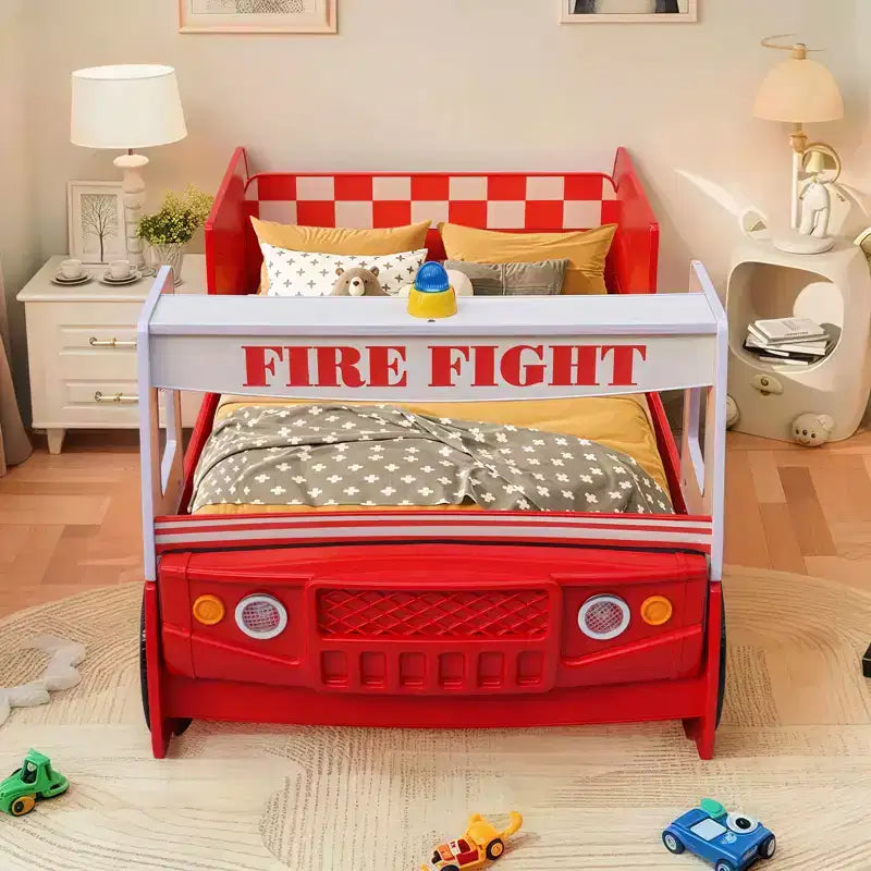 GDFStudio Juna Letto Singolo a Forma di Camion dei Pompieri con Luci LED