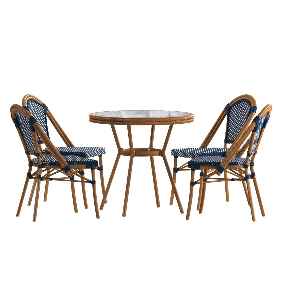 Set Bistrò Commerciale per Interni/Esterni con Tavolo e Quattro Sedie