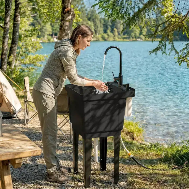 Lavatoio portatile con vasca, lavandino indipendente con rubinetto, dispenser sapone e tubi flessibili