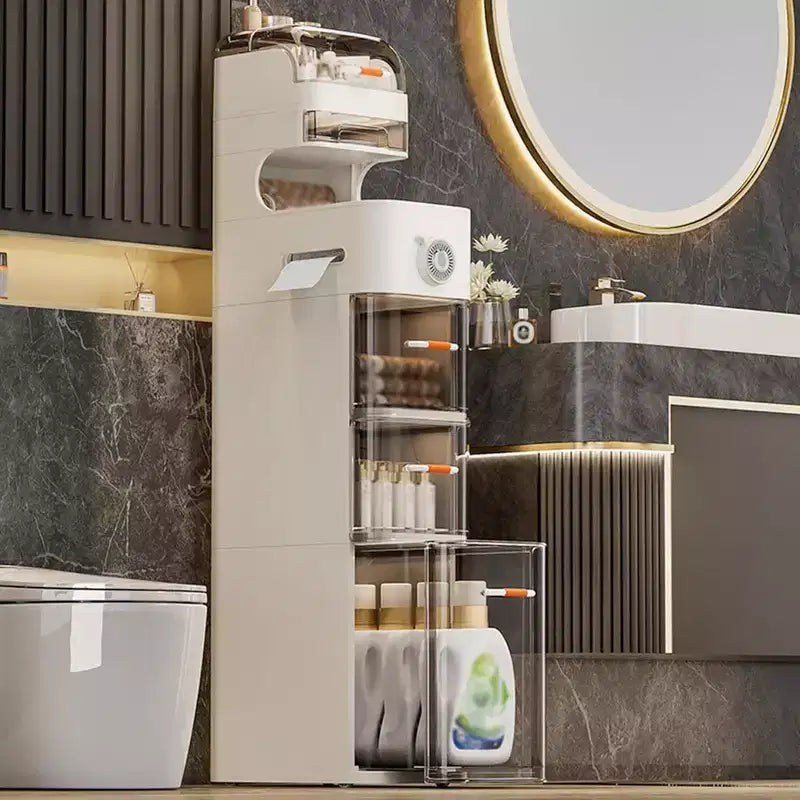 Mobiletto Bagno Sottile, Armadietto Stretto a 7 Ripiani - con Organizer Impermeabili, Porta Fazzoletti e Ruote, Ideale per Bagno, Cucina, Lavanderia